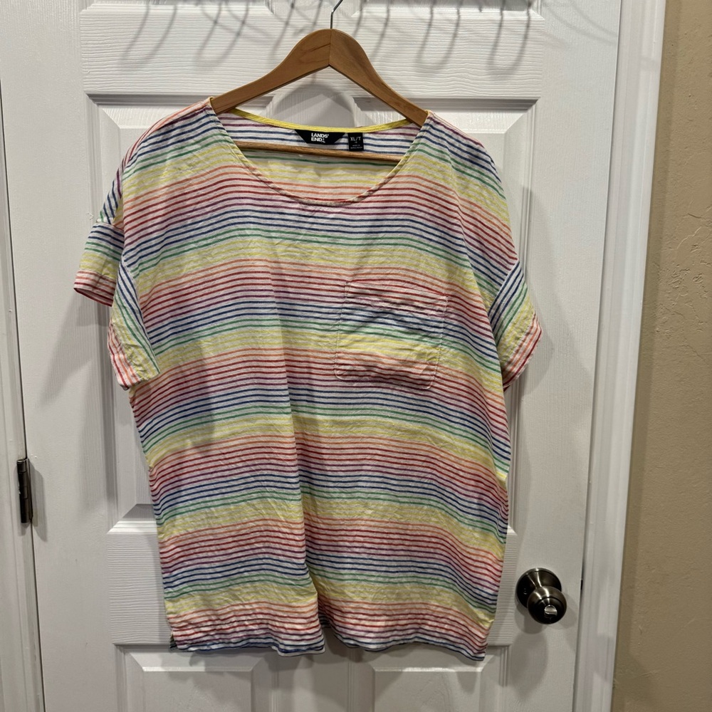 Lands End rainbow linen shirt - XL Tall 100%